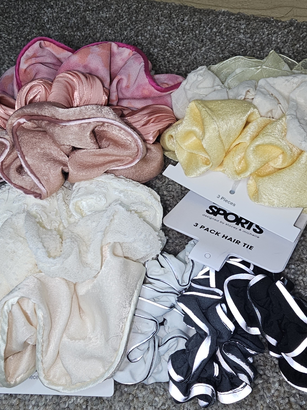 Women’s Assorted Velvet & Satin Scrunchie Set - Cream, Pink, Yellow, Black